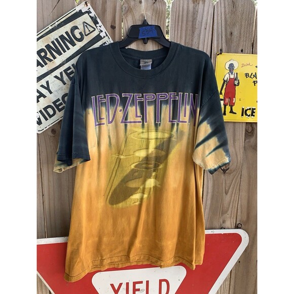 Vintage Y2K Liquid Blue Led Zeppelin Crop Circles Tie Dye T-Shirt XL - Picture 1 of 10